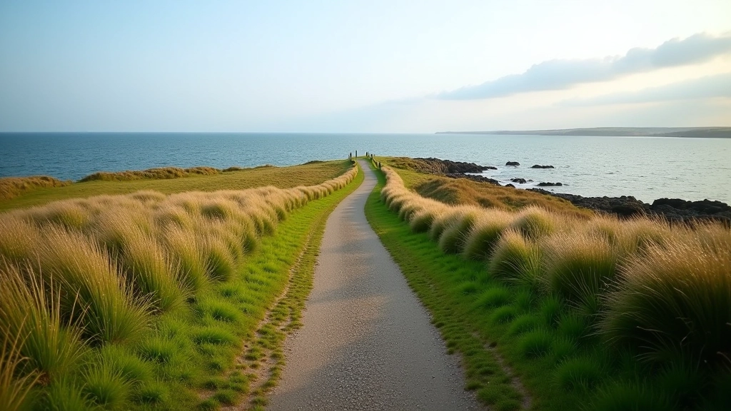 Coastal walking path with sea views and grassy terrain